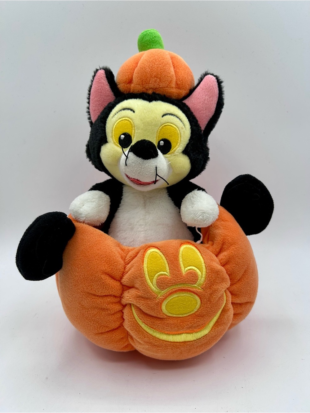 Disney Parks Pinocchio Figaro Cat in Pumpkin Jack O Lantern Plush Halloween 10"